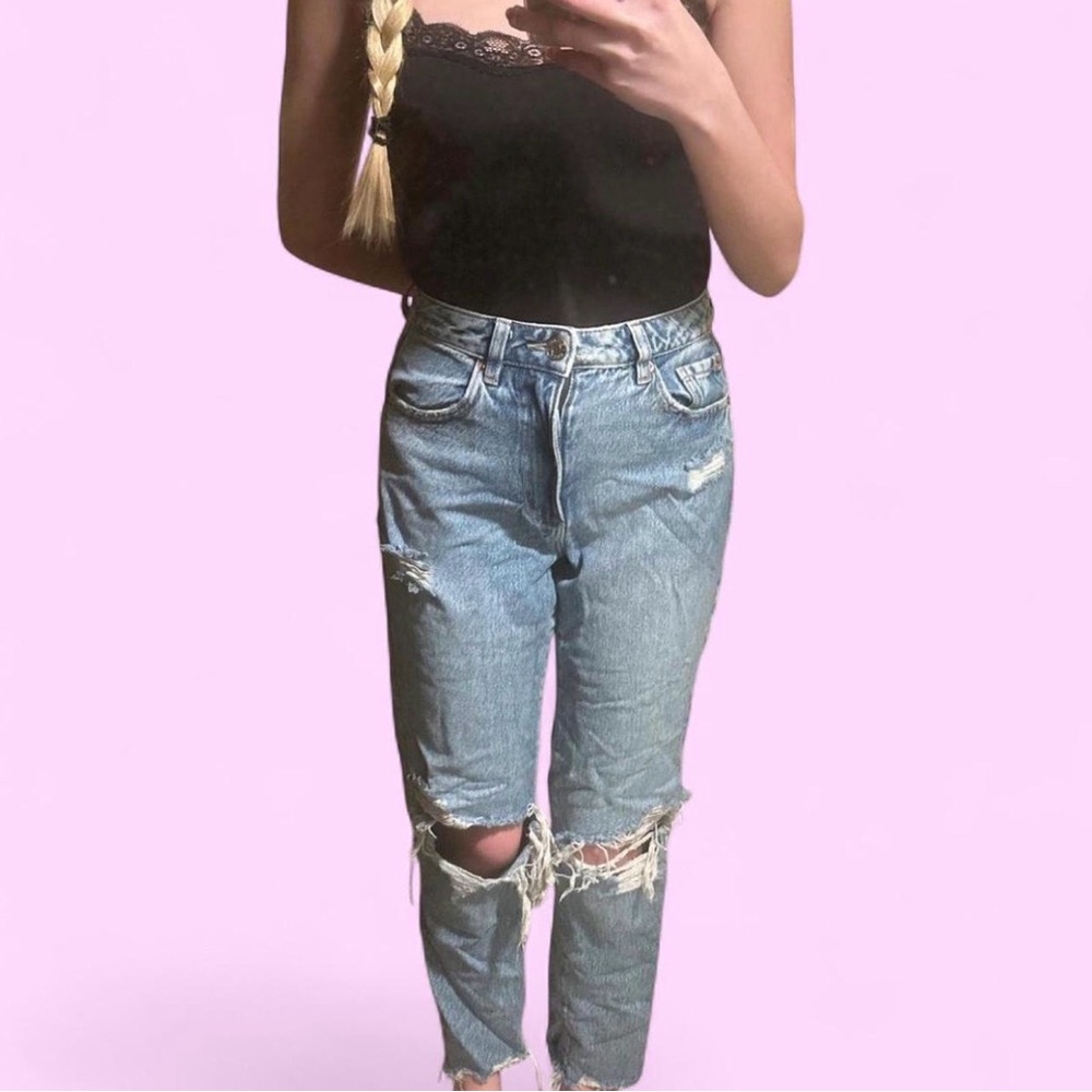 Garage Denim Blue Ripped Straight Jeans